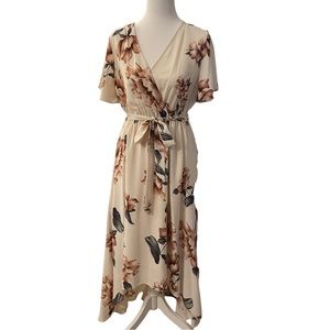 Gibson Latimer V-Neck Hi Lo Short Sleeve Floral Lightweight Maxi Dress Small.